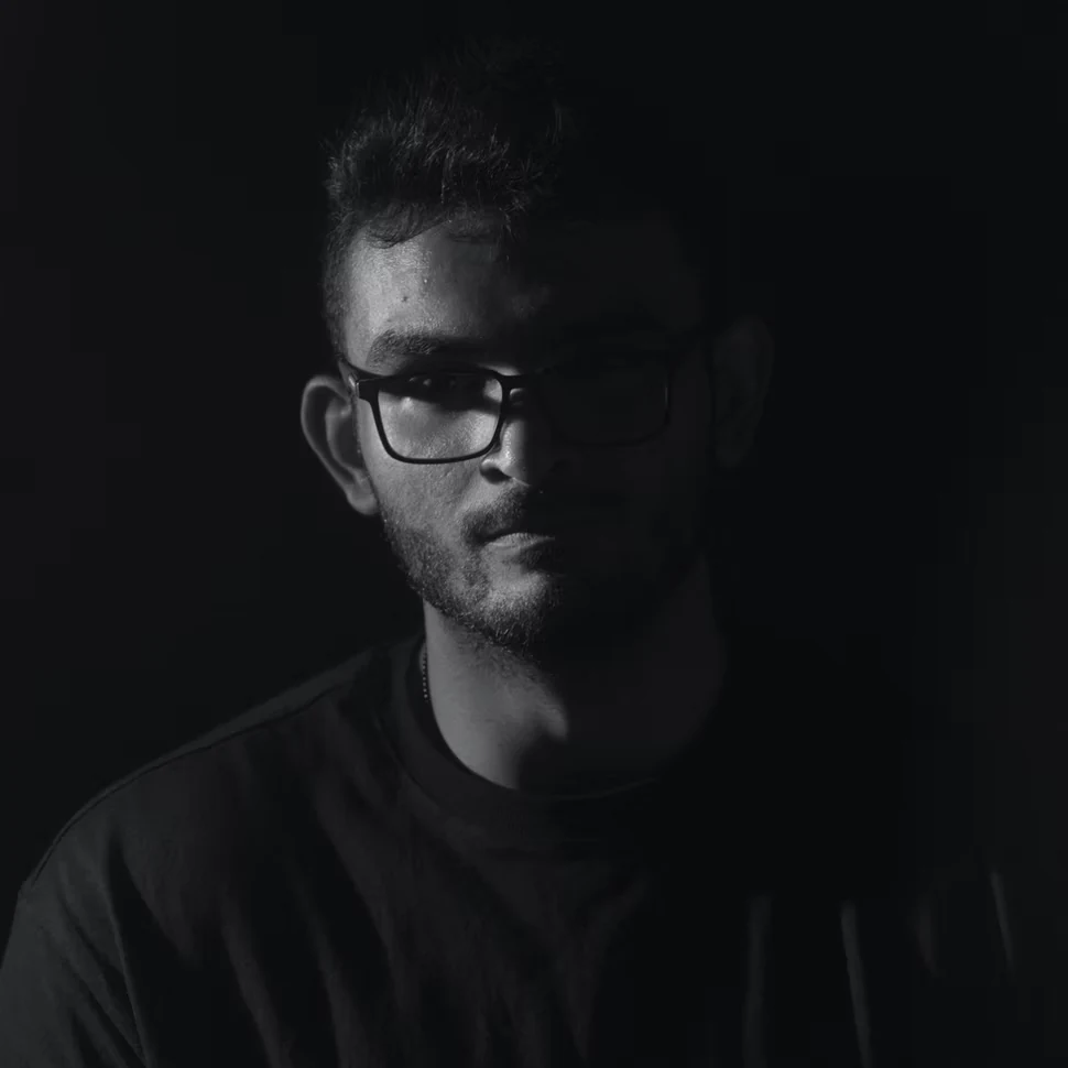 Black and white portrait of Karan Paitka